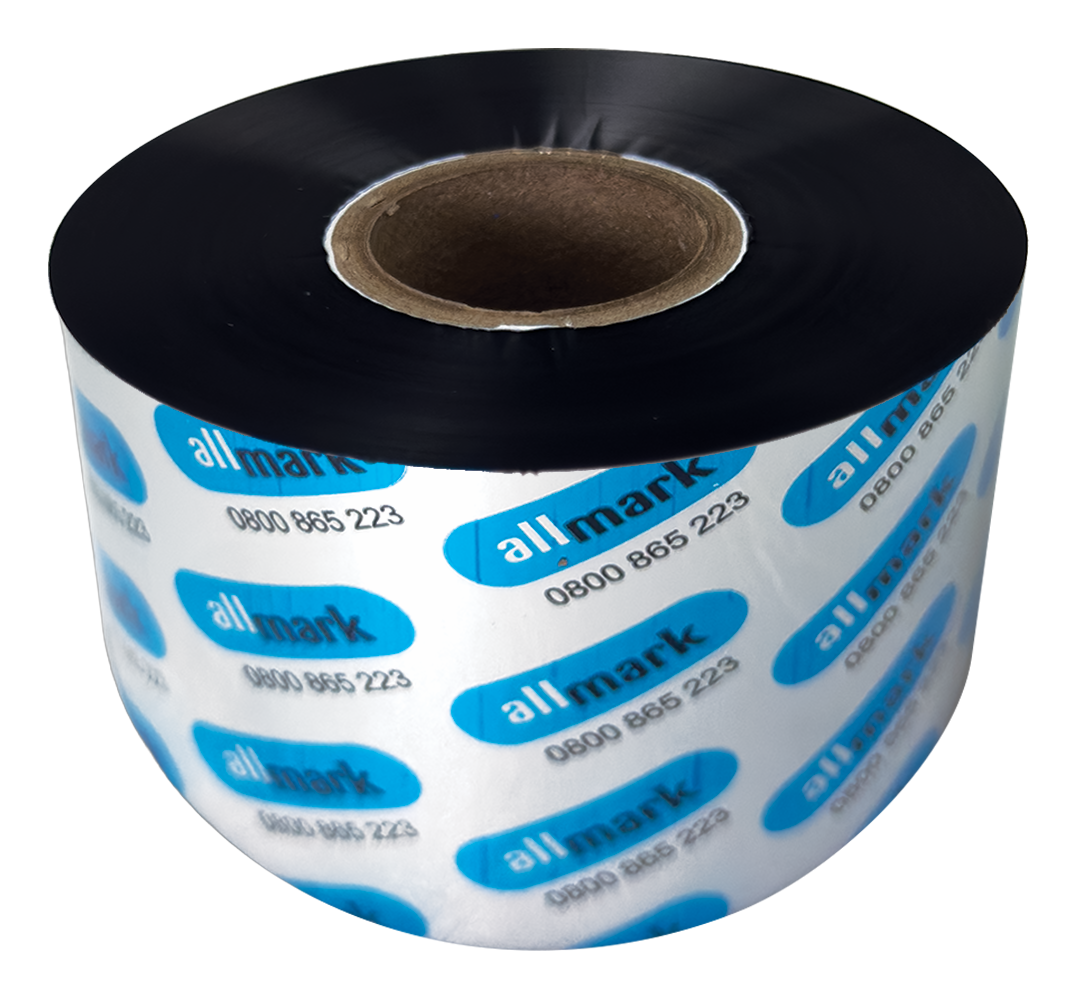 Allmark Black 25mm x 450m Wax Resin Face Out Flat Head