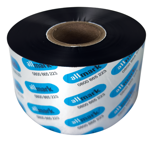 Allmark Black 25mm x 450m Wax Resin Face Out Flat Head